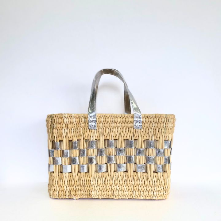 レザースクエアバスケットS　シルバー