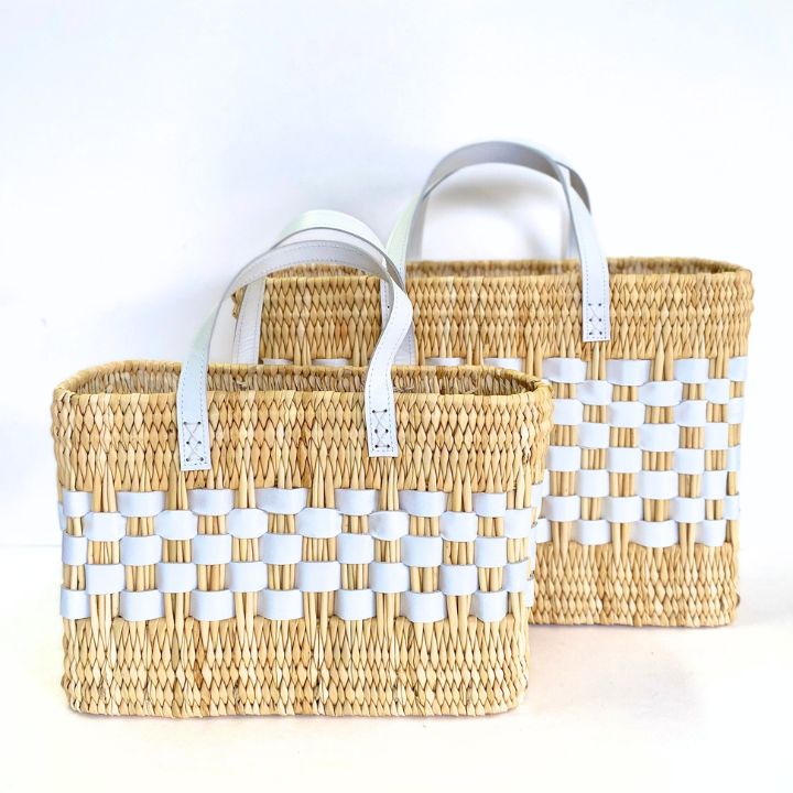 レザースクエアバスケットS　ホワイト