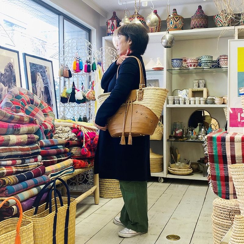 レザーベルトバスケット キャメル