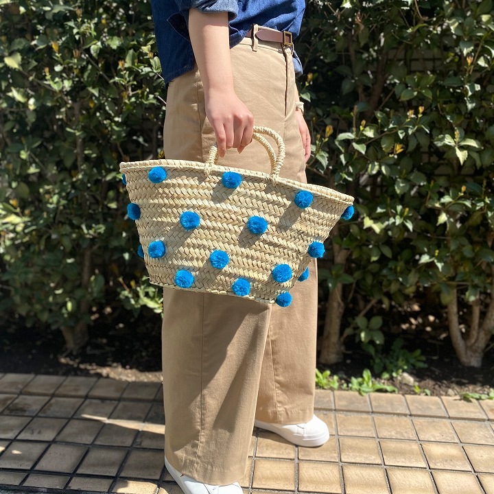 水玉バスケットM　ターコイズ