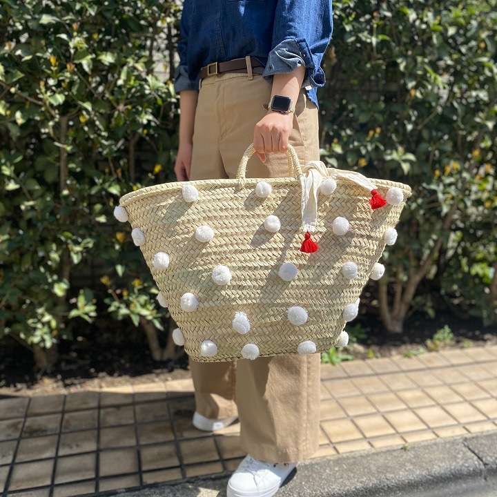 水玉バスケットLL　ホワイト