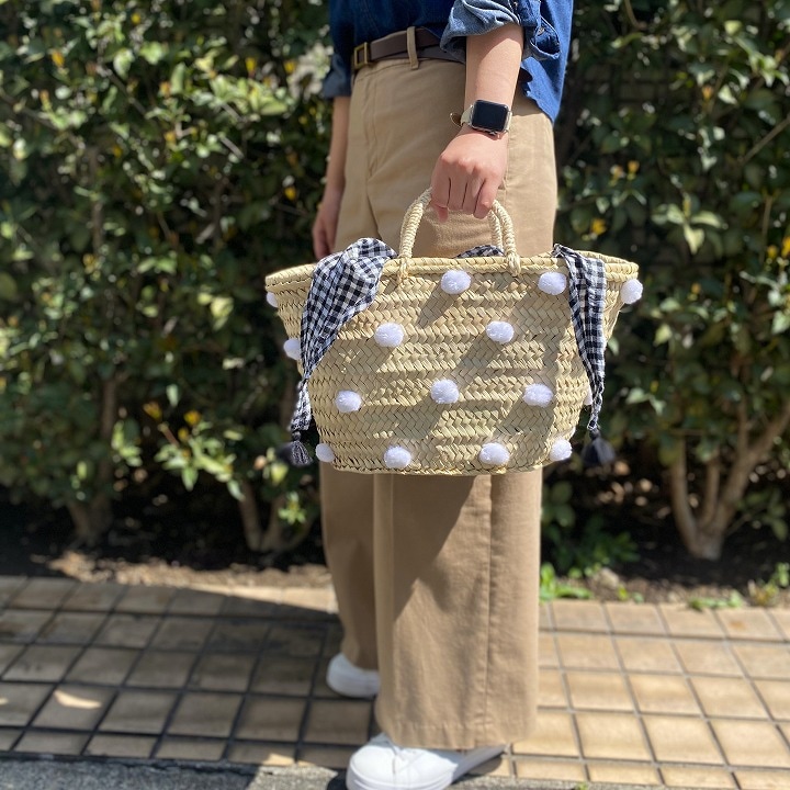 水玉バスケットM　ホワイト