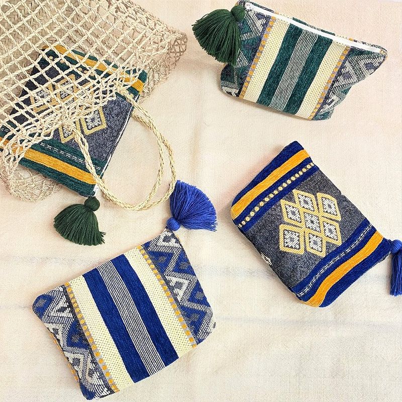 ベルベルキリム柄ポーチ　B　グリーン