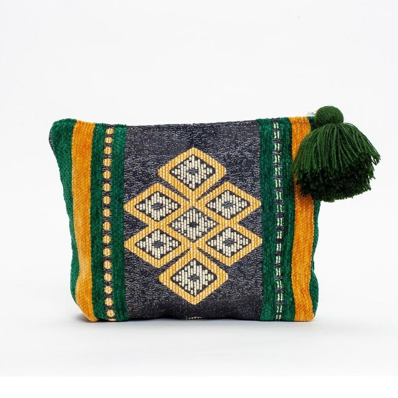 ベルベルキリム柄ポーチ A グリーン