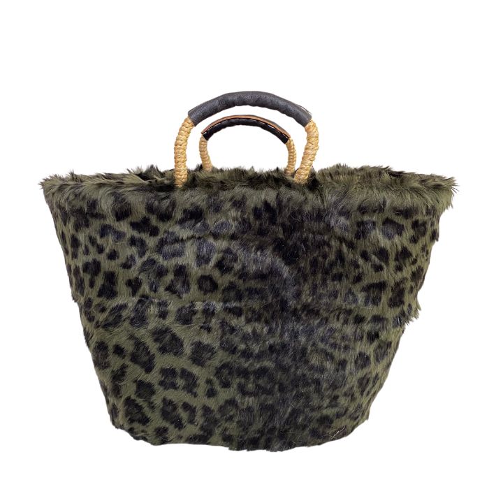 エコファーバスケット　ヒョウL　カーキ