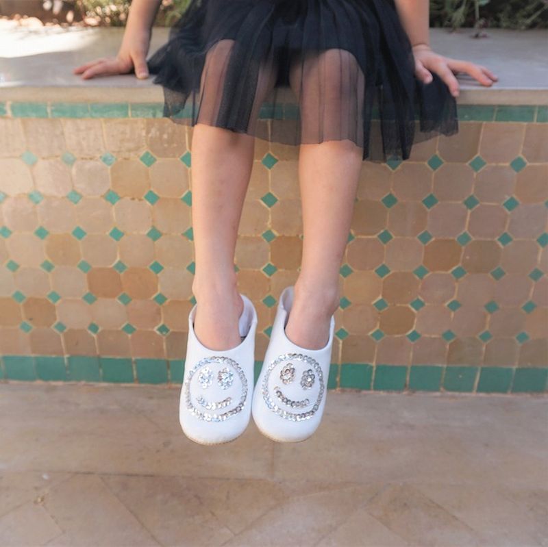 キッズ スマイルスパンコール バブーシュ シルバー