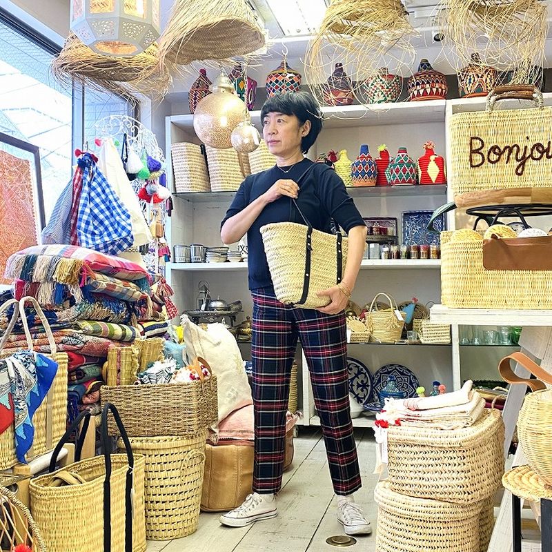 ショルダーレザーバスケットL　ブラック