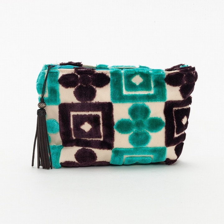 サロン生地ポーチ ブルー