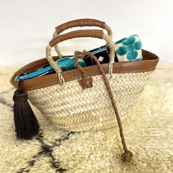 サロン生地ポーチ ブルー