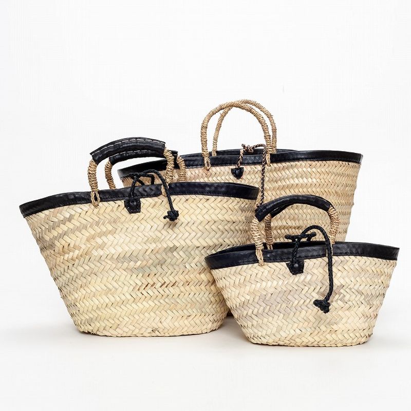 フチレザーロープバスケット ブラック LL