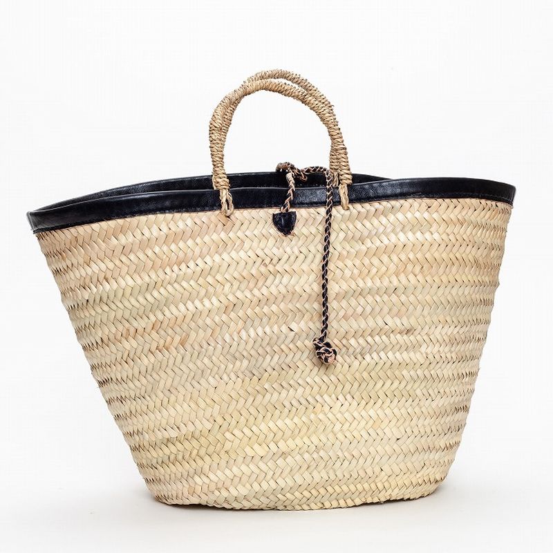 フチレザーロープバスケット ブラック LL