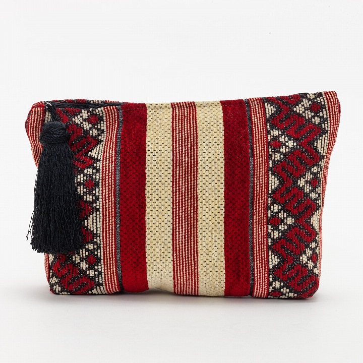 ベルベルキリム柄ポーチ　レッド