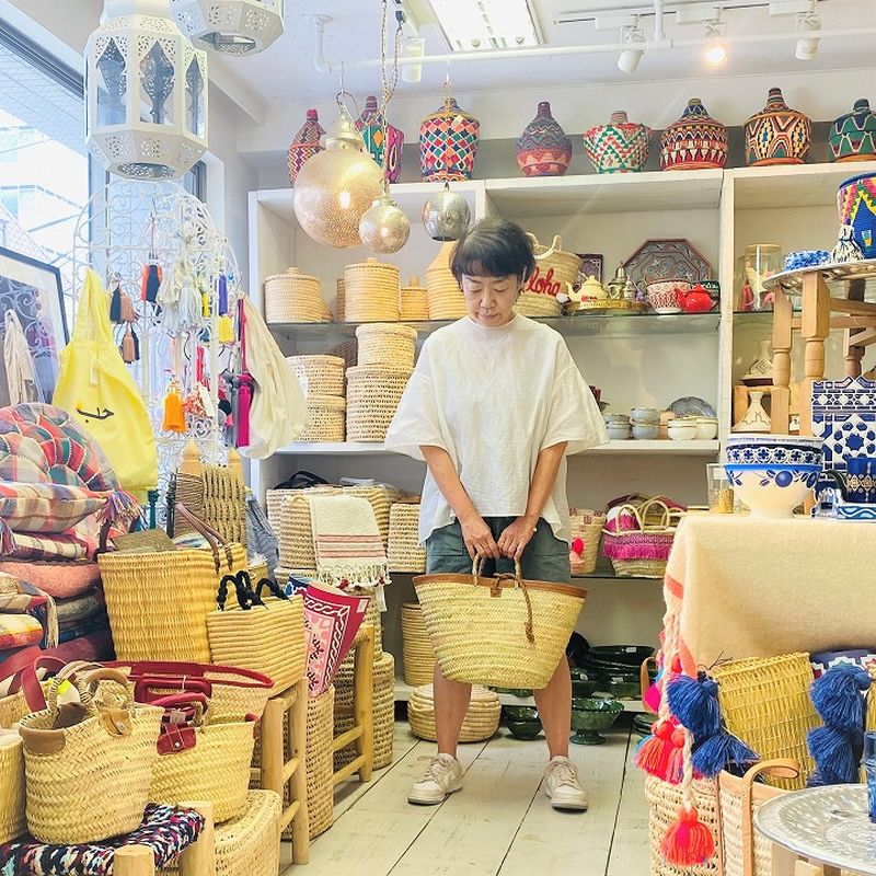 フチレザーロープバスケット　キャメル　LL