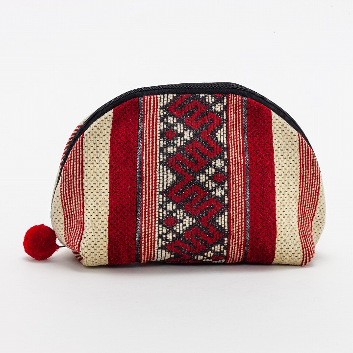 ベルベルキリム柄ラウンドポーチ レッド