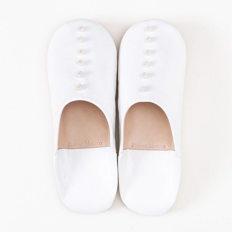 ボタン バブーシュ　ホワイト