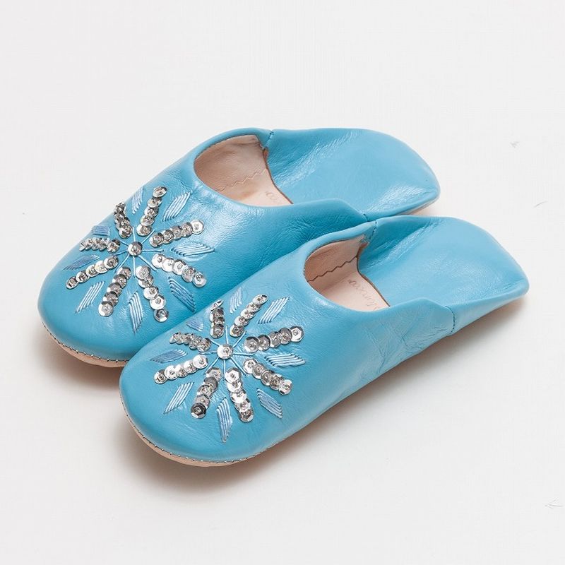 キッズ刺繍スパンコール バブーシュ　ブルー