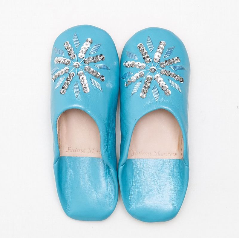 キッズ刺繍スパンコール バブーシュ　ブルー