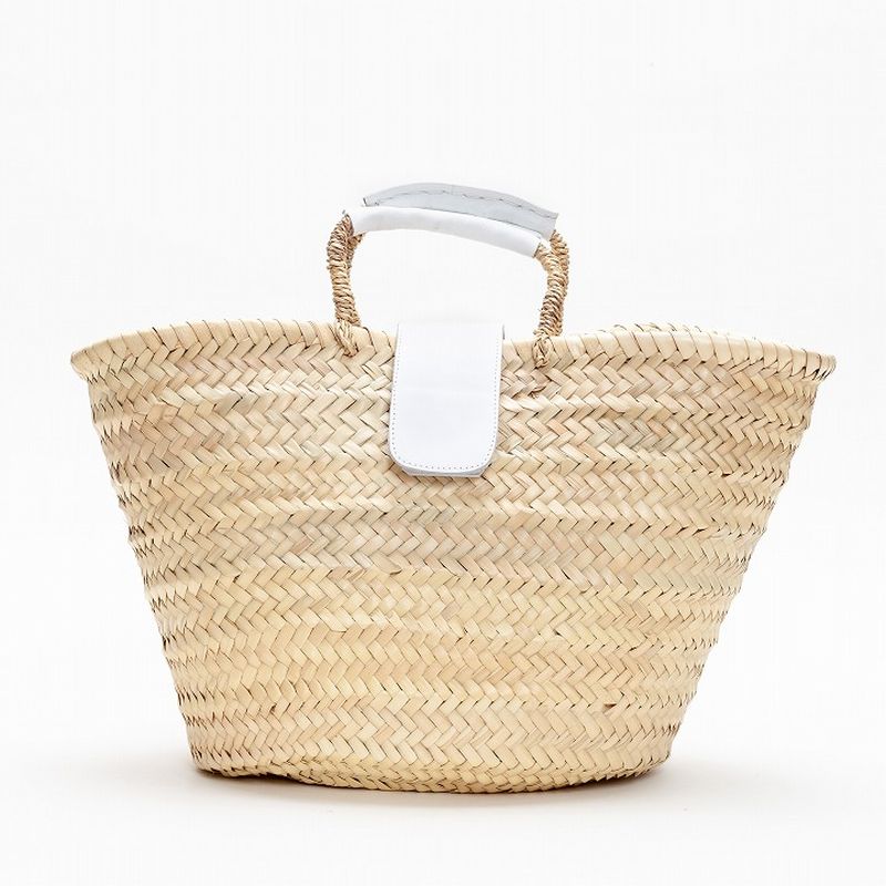 フラップレザーバスケット　ホワイト　L