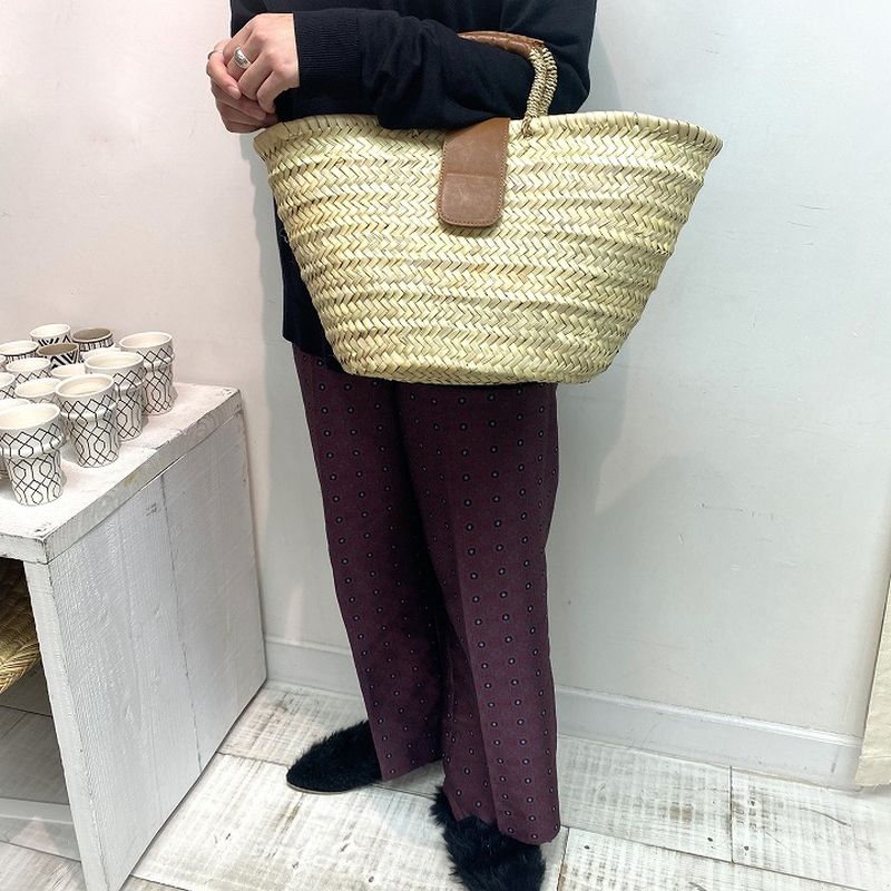 フラップレザーバスケット　ホワイト　L