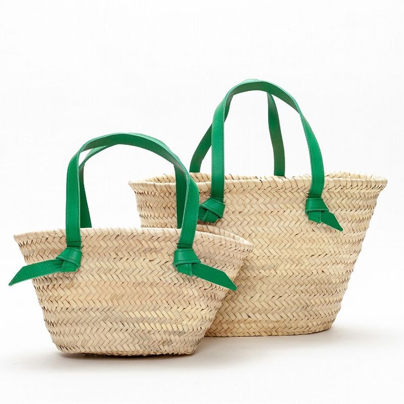 レザータイハンドルバスケット　グリーン　L