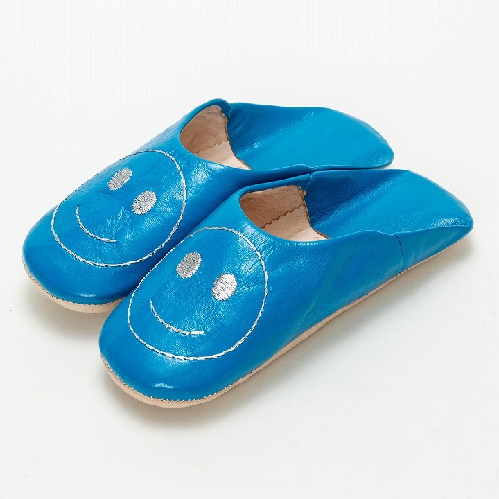 スマイルサブラ バブーシュ ブルー×タイル柄バブーシュバッグ ベージュ セット