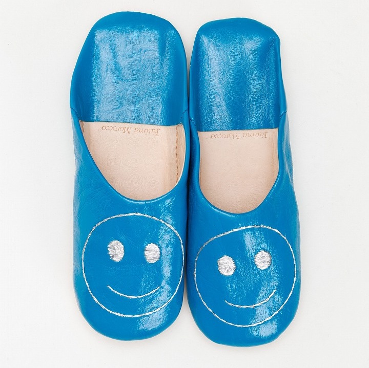 スマイルサブラ バブーシュ ブルー×タイル柄バブーシュバッグ ベージュ セット