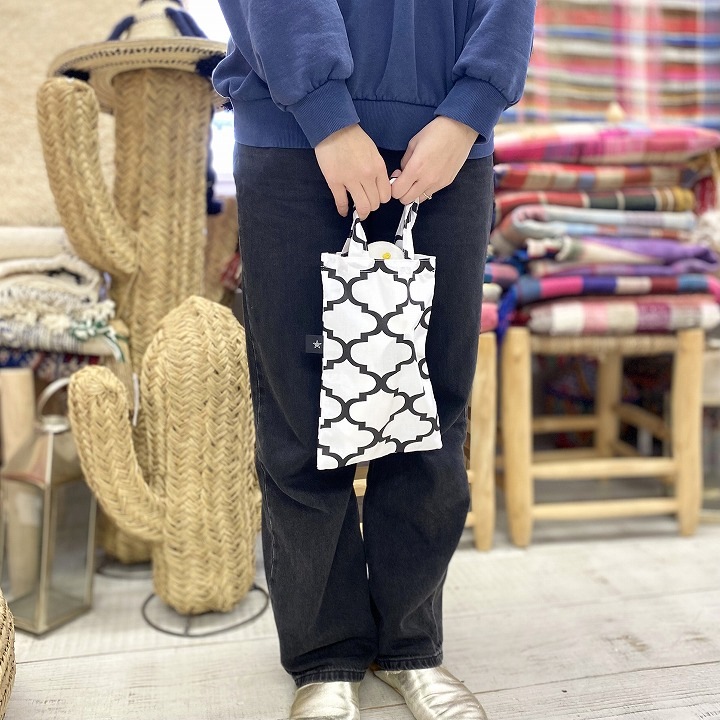 スマイルサブラ バブーシュ ブルー×タイル柄バブーシュバッグ ベージュ セット