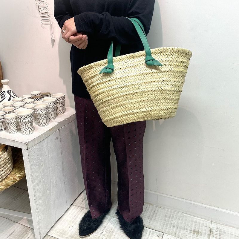 レザータイハンドルバスケット　キャメル　L