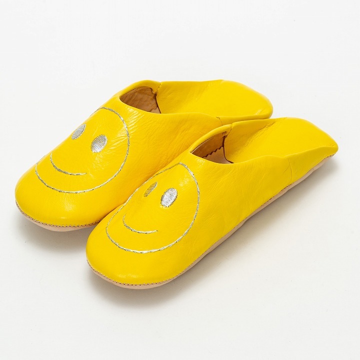 スマイルサブラ バブーシュ イエロー×タイル柄バブーシュバッグ グレー セット