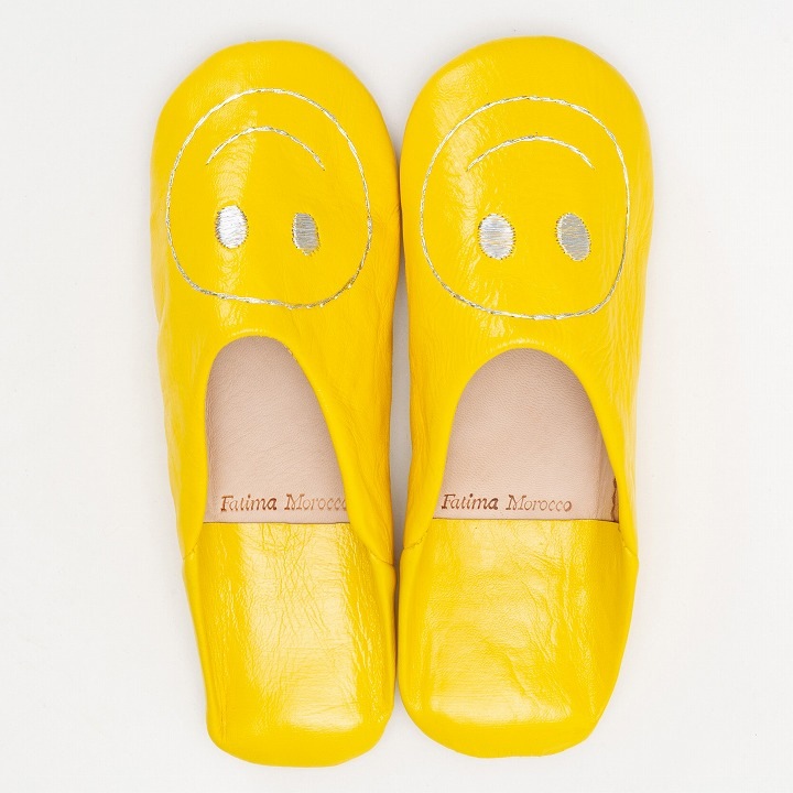 スマイルサブラ バブーシュ イエロー×タイル柄バブーシュバッグ グレー セット