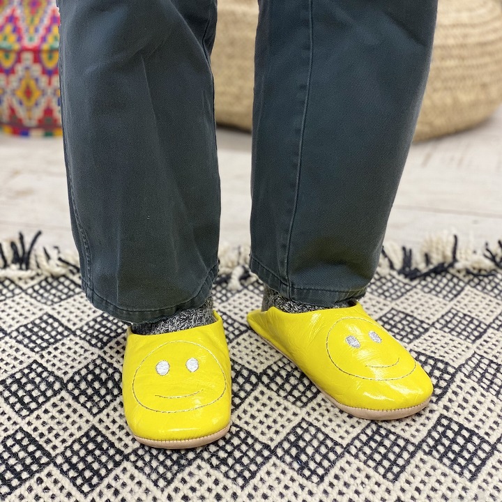 スマイルサブラ バブーシュ イエロー×タイル柄バブーシュバッグ グレー セット