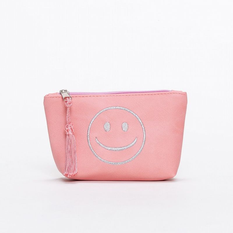 スマイル刺繍ミニポーチ ピンク