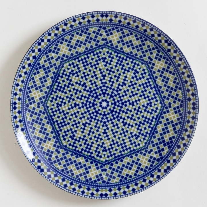 【モロッコ3大陶器/フェズ】コセマ　プレートL　フェズグリーン