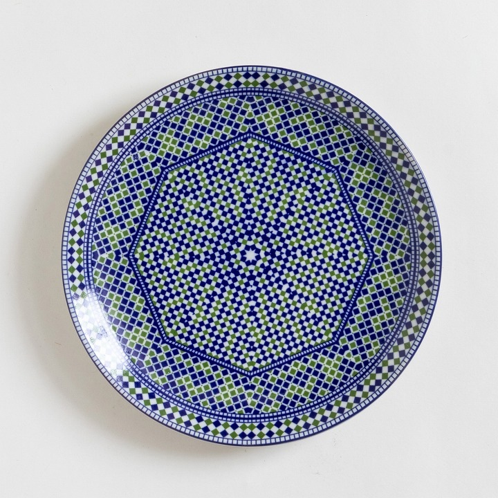 【モロッコ3大陶器/フェズ】コセマ　プレートM　フェズグリーン