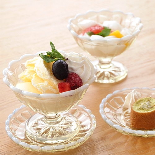廣田硝子 雪の花 アイス&トレー揃い ペアセット サンデーカップ ミニ