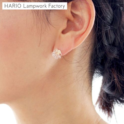 ハリオ ピアス ミモザ 花 ガラス製 HARIO Lampwork Factory 手作り