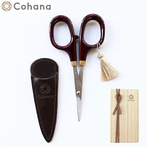 Cohana はさみ 漆と金蒔絵の小ばさみ 溜塗り Cohana はさみ 漆と金蒔絵の小ばさみ 溜塗り 本革ケース付き 日本製