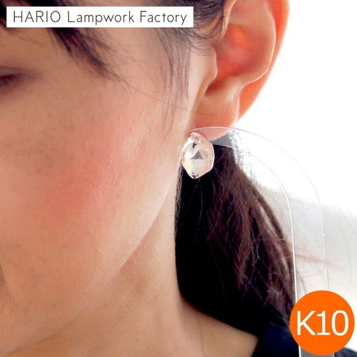 ハリオ ピアス レイ K10 シェル あこや貝 ガラス製 HARIO Lampwork