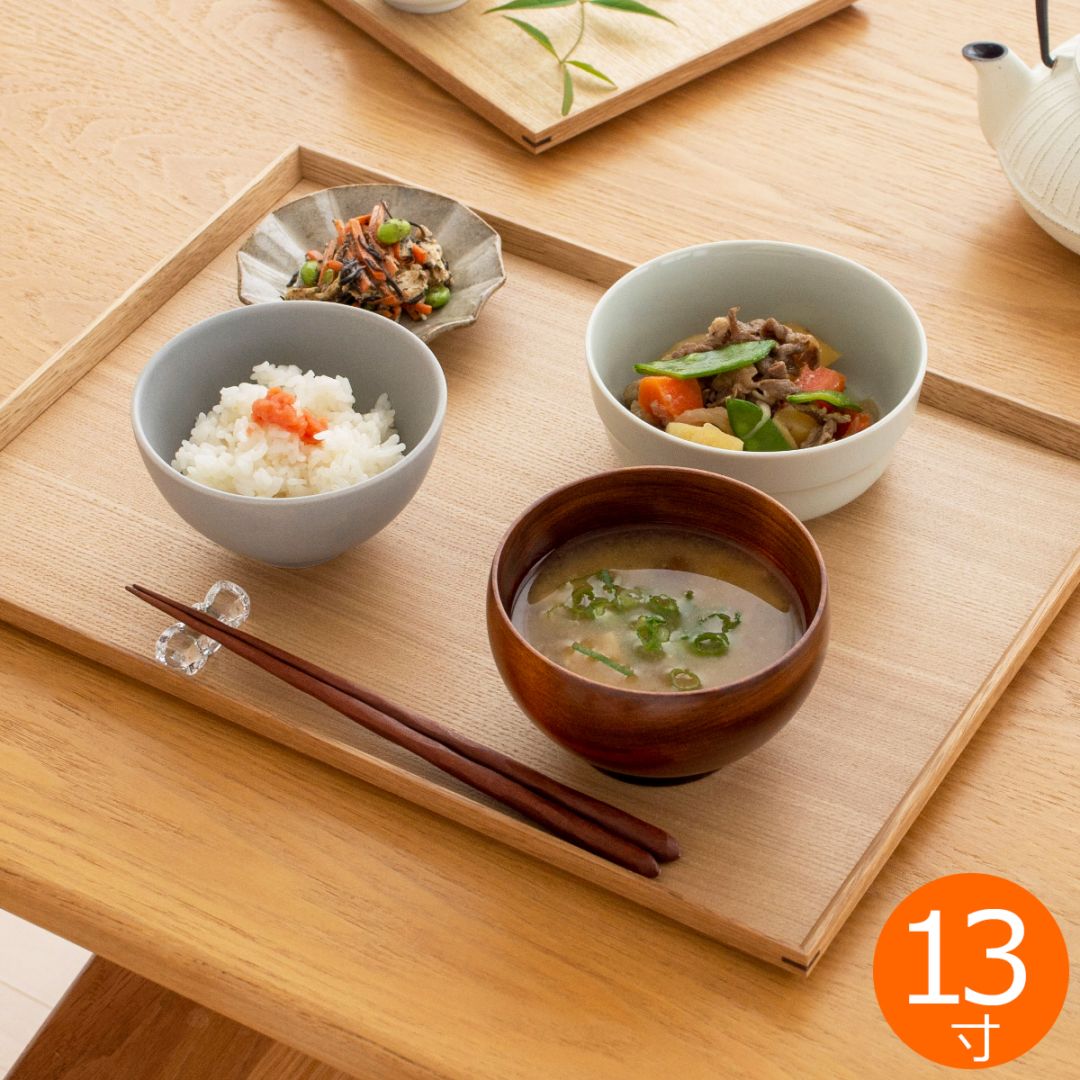 松屋漆器店 白木塗タモ 13.0長角盆 長角 約39.4×28.8 ナチュラル お盆