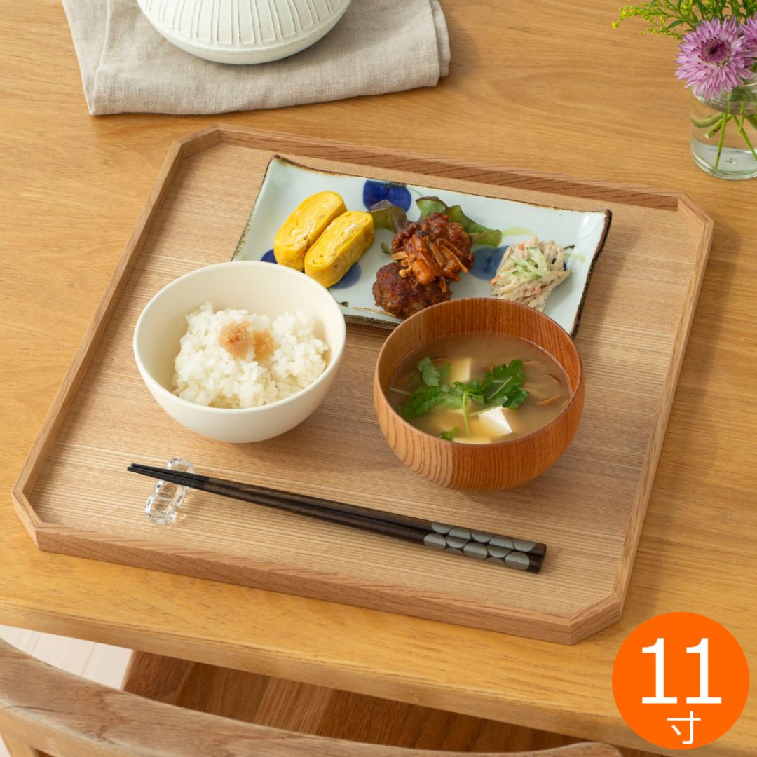 松屋漆器店 白木塗タモ 11.0 隅切盆 約33.4×33.4 ナチュラル お盆 木製