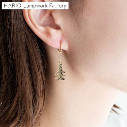 ハリオ イイダ傘店 ピアス 森 ガラス製 HARIO Lampwork Factory 手作り