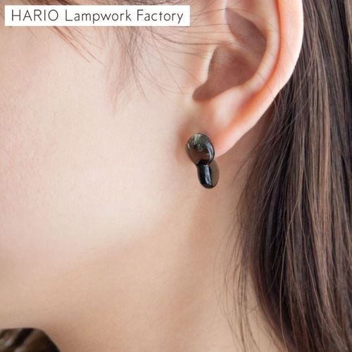 ハリオ ピアス レイ K10 シェル あこや貝 ガラス製 HARIO Lampwork