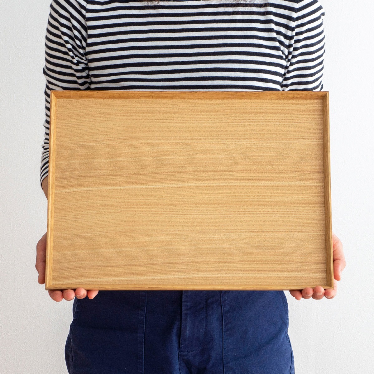 松屋漆器店 白木塗タモ 13.0長角盆 長角 約39.4×28.8 ナチュラル お盆
