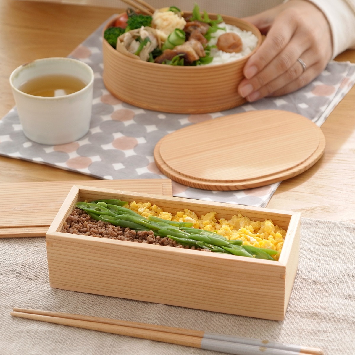 お弁当箱 木製 ちぎり弁当箱 一段 450ml 板蓋 りょうび庵 日本製 秋田