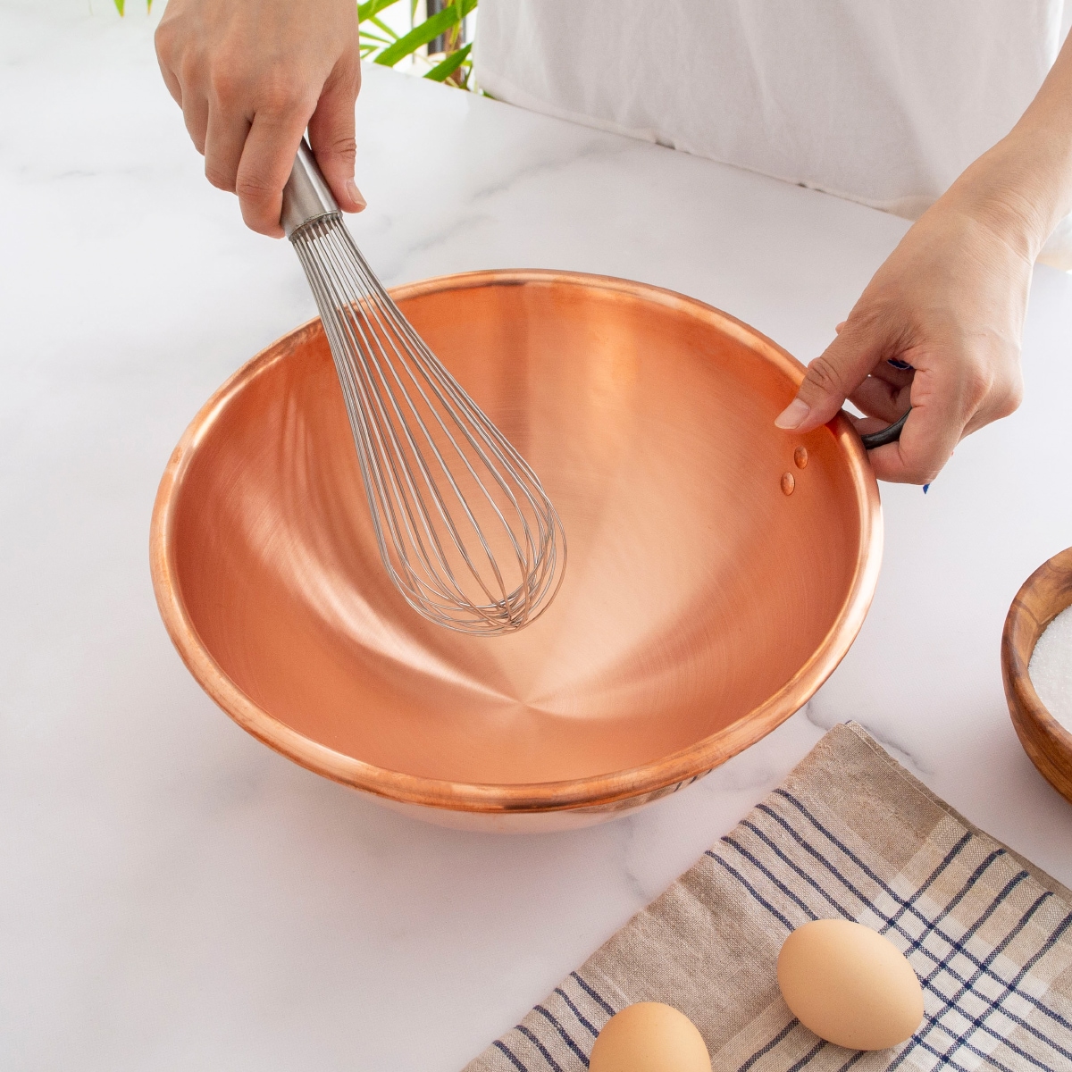 【値下げ】銅製 打ち出し加工ボウル 38cm フランス製 アンティーク BAUMALU 銅のボウル 26cm 取っ手付き フランス製 ボウマル 銅製 内側錫