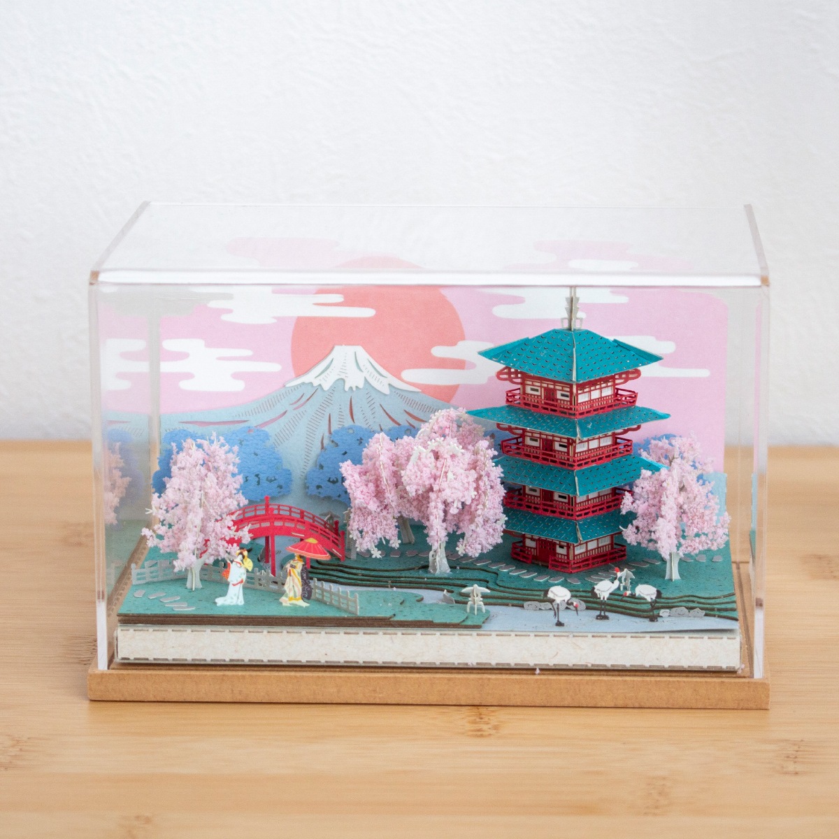 ペーパークラフトキット アクリルケース付き 日本の四季 春の桜と