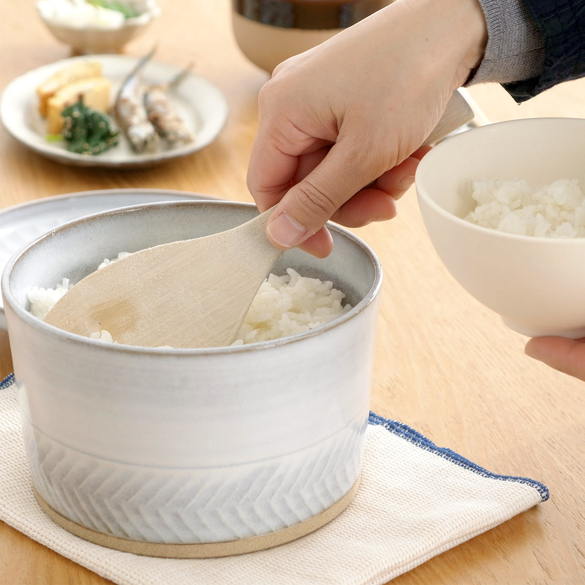 小石原焼 おひつ 大 圭秀窯 けいしゅうがま 2合 陶器 電子レンジ対応