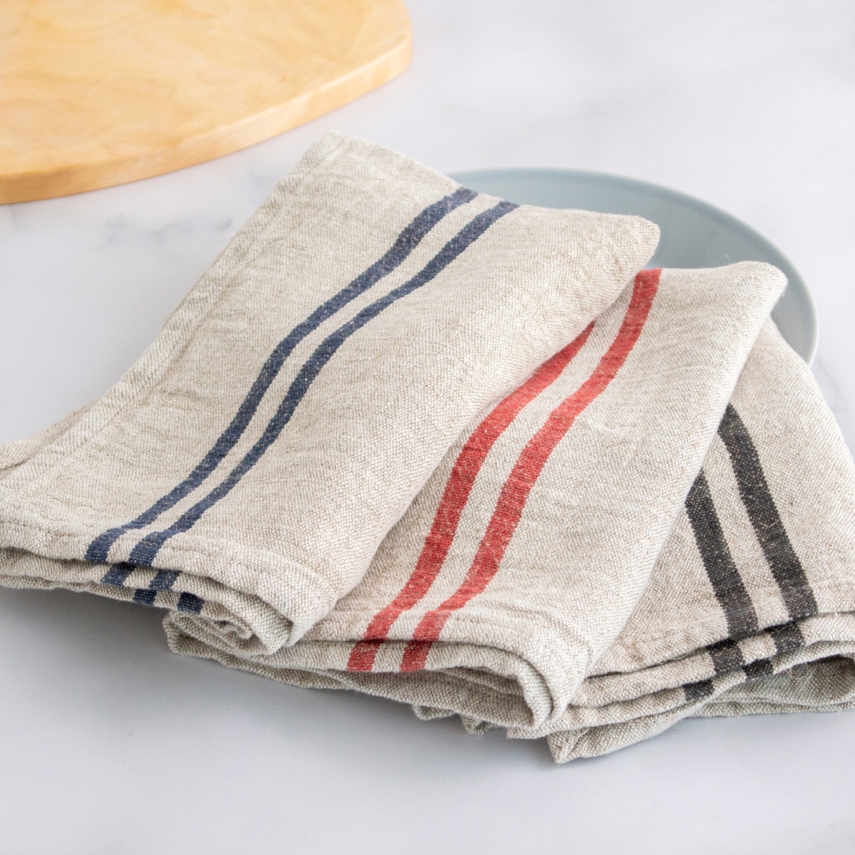 キッチンクロス リネン 厚手 Wストライプ 45×60cm 1枚 大判 ディッシュ