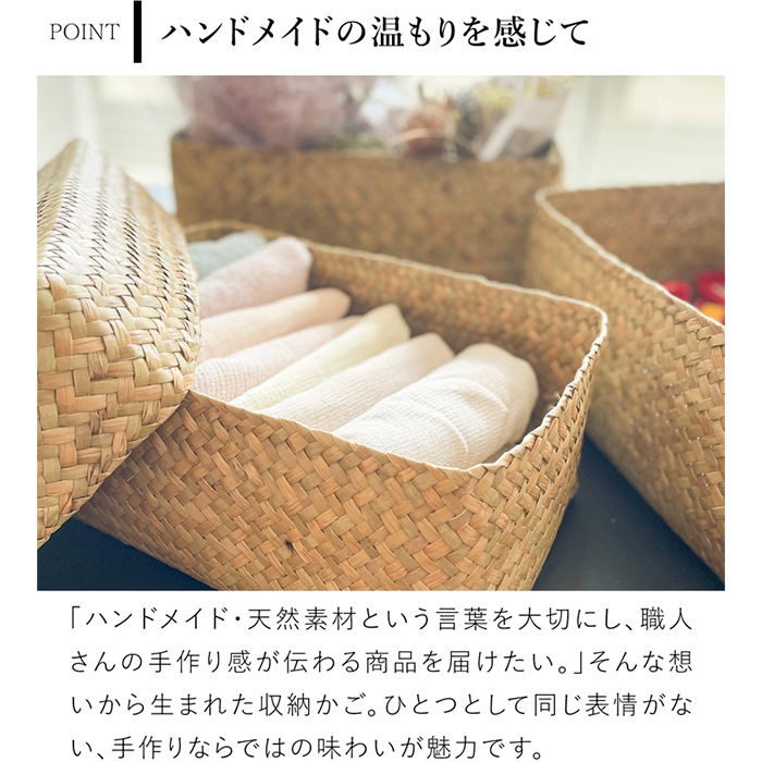 蓋付き 収納かご M 長方形 ふた付き四角BOX バスケット 浅型 サイアム