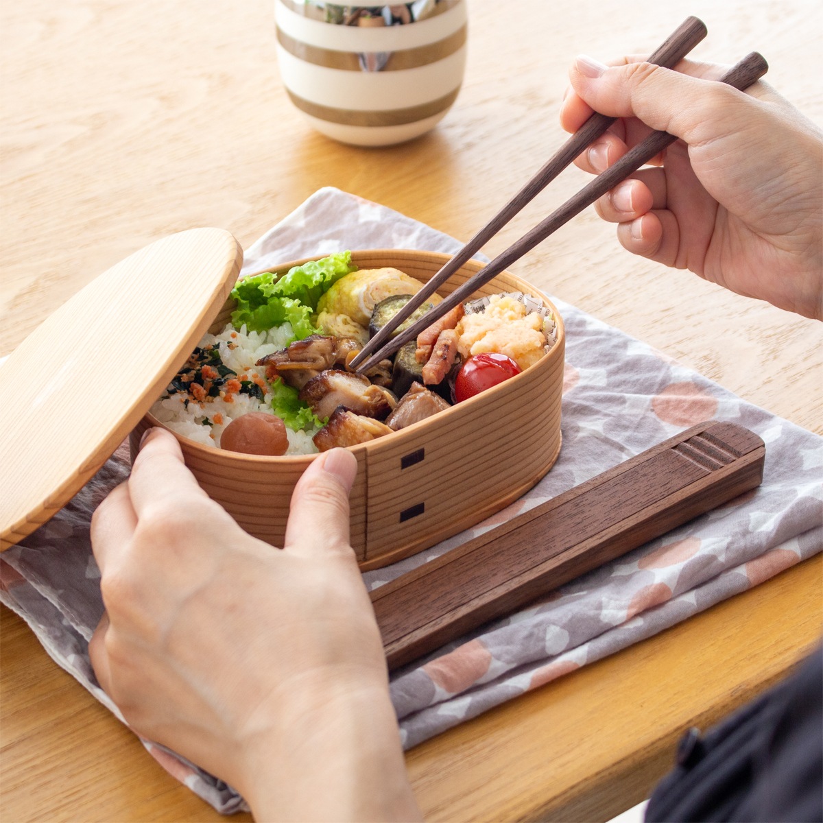 木のしごと 箸箱 ＆ 箸 セット 桜 ブラックウォールナット 作家物 難波